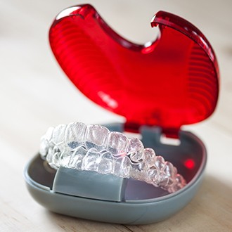 Clear braces aligner trays in carrying case